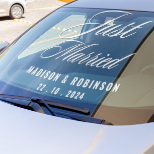 Just Married Modern White Script High Quality Car