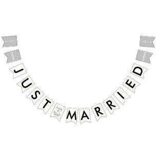 Just Married Monogram Black White Silver Bunting