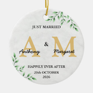 Just Married Monogram Names Mr & Mrs 2022 Ceramic Ornament
