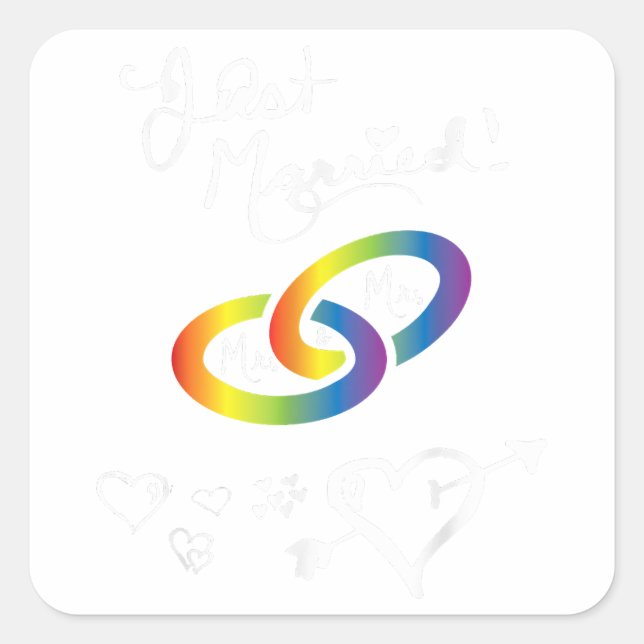 Just Married Mr & Mr Gay Marriage Rainbow Rings Ga Square Sticker (Front)