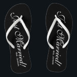 Just Married Mr Mrs flip flops for bride and groom<br><div class="desc">Just Married Mr and Mrs flip flops for bride and groom couple. Personalised name elegant flipflops for newlyweds and their entourage. Make your own personalised wedge sandals for team bride, brides maid, maid of honour, flower girl, mother of the bride, mother of the groom, crew, guests etc. Cute summer slippers...</div>