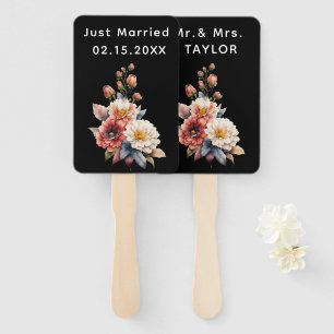 Just Married Mr. & Mrs.   Wedding Floral Monogram  Hand Fan