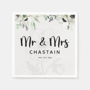 Just Married Mr. & Mrs. Wedding Floral Monogram Napkin