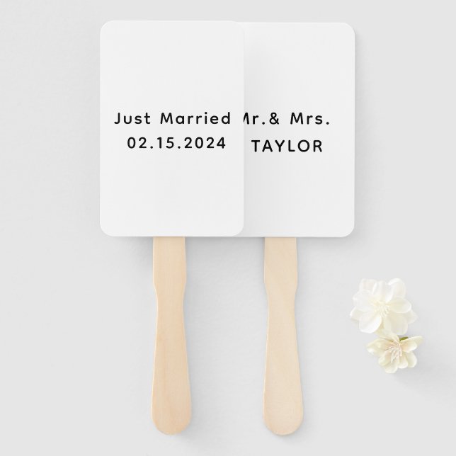 Just Married Mr. & Mrs. | Wedding Monogram  Hand Fan (Front and Back)
