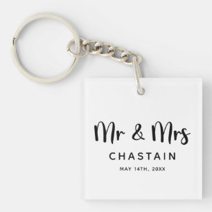 Just Married Mr. & Mrs. Wedding Monogram Key Ring