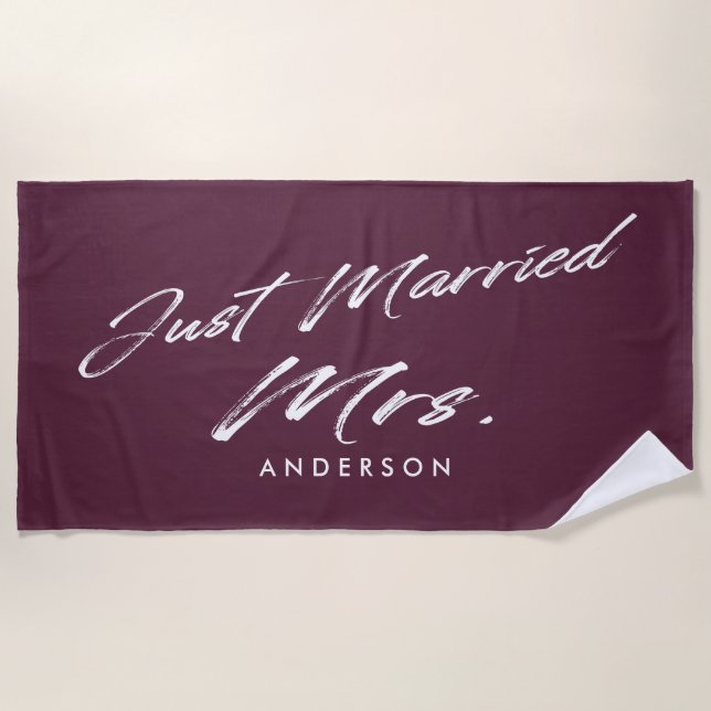Just Married Mrs. | Personalized Bride Beach Towel (Front)