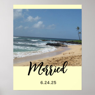 Just Married Names in Sand Poster