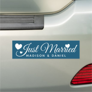 Just Married Navy Personalised Newlywed Wedding Car Magnet