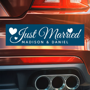 Just Married Navy Personalised Newlywed Wedding Car Magnet