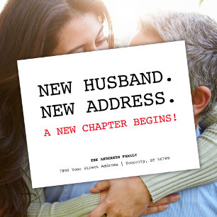 Just Married New Husband Address Moving Announcement Postcard