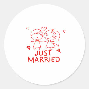 Just Married Newlywed Couple Wedding Favour Design Classic Round Sticker