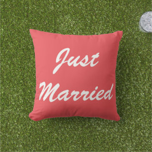 Just Married Newlyweds Custom Red Colorful Wedding Cushion