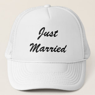 Just Married Newlyweds Gift Weddings Black White Trucker Hat