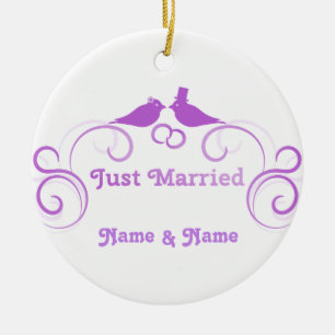 Just Married Newlyweds Thunder_Cove Ceramic Ornament