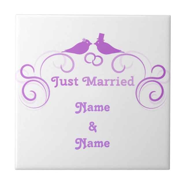 Just Married Newlyweds Thunder_Cove Ceramic Tile (Front)