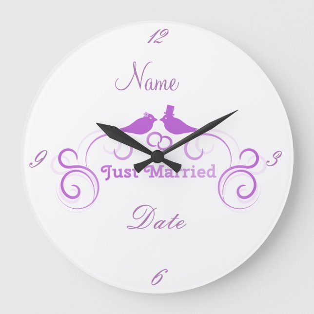 Just Married Newlyweds Thunder_Cove Large Clock (Front)