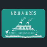 Just Married Newlyweds Wedding Cruise Cabin Door Magnet<br><div class="desc">Perfect magnet for newlywed or those just married and travelling on a wedding honeymoon cruise. Cruise ship cabin door marker to help find your stateroom. Background  teal blue colour can be changed to match your wedding colour(s). Fun wedding gift for the newly married couple.</div>