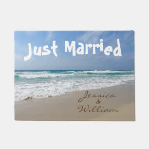 Just Married on the Beach Personalised Names Doormat
