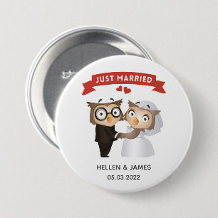 Just Married Owl Wedding  7.5 Cm Round Badge