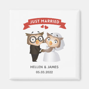 Just Married Owl Wedding   Magnet