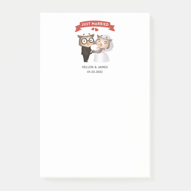 Just Married Owl Wedding  Post-it Notes (Front)