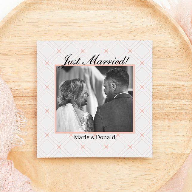 Just Married Pastel Peach and Cream Geometric Holiday Card (Creator Uploaded)