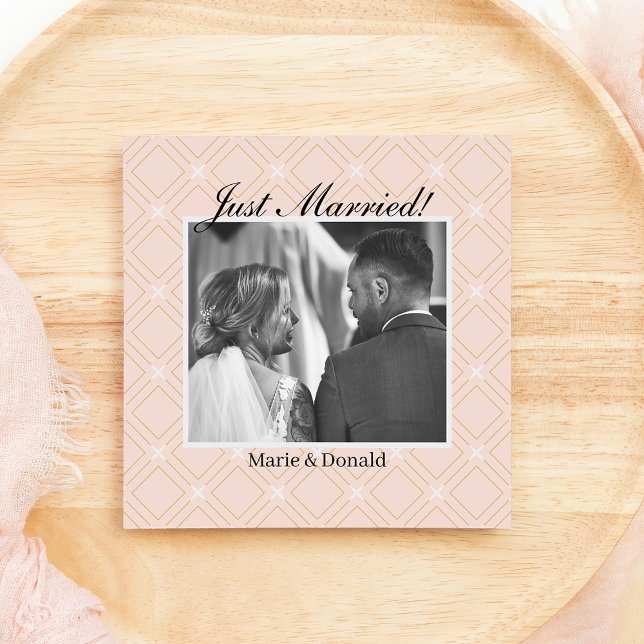 Just Married Pastel Peach and Gold Geometric Holiday Card (Creator Uploaded)