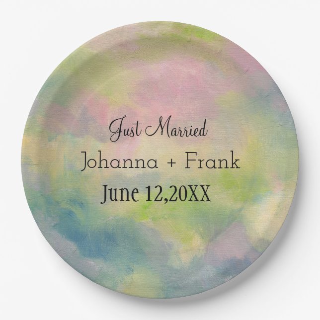 Just Married Pastels Paper Plate (Front)