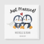 just married penguin cute giveaway personalised magnet<br><div class="desc">Make your wedding unforgettable with our charming penguin wedding souvenir magnet! 
These delightful magnets are not just wedding favours,  they're keepsakes that your guests will adore. Perfect for penguin lovers and customisable to add your own touch of love for your perfect wedding day. 
#WeddingGiveaway #WeddingSouvenirs #FridgeMagnetWeddingFavor #CustomizableWeddingGiveaway #PenguinLovers #ZazzleFinds</div>