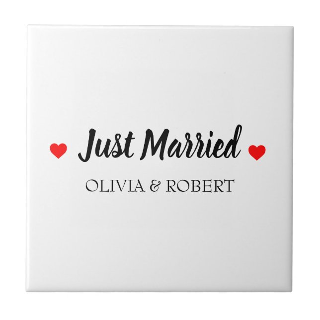 Just Married Personalised Ceramic Tile (Front)