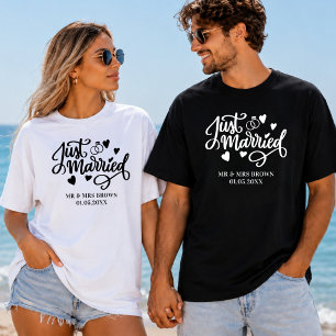 Just Married Personalised Couples Matching Wedding T-Shirt