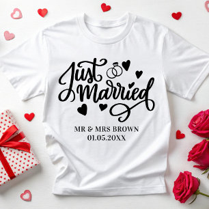 Just Married Personalised Couples Matching Wedding T-Shirt