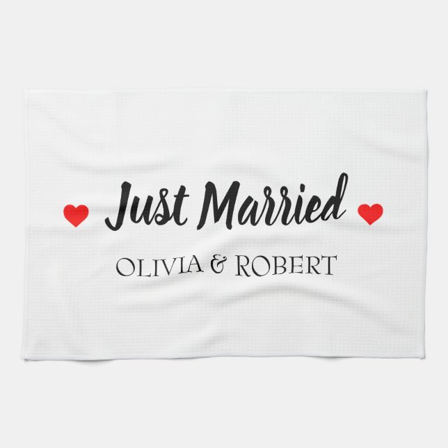 Just Married Personalised Tea Towel (Horizontal)