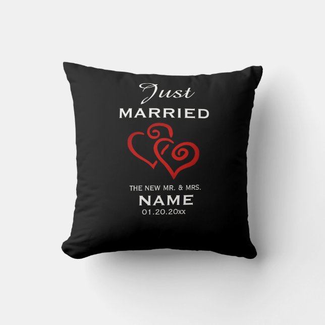 'Just Married' Personalised Throw Pillow (Front)