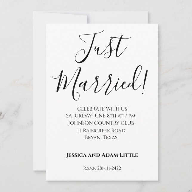 Just Married Personalised Wedding Invitations (Front)