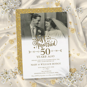 Just Married Photo 50th Wedding Anniversary Invitation