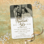 Just Married Photo 50th Wedding Anniversary Magnet<br><div class="desc">Featuring delicate golden love hearts confetti. Personalise with your special photo and fiftieth golden anniversary information in chic gold lettering. Designed by Thisisnotme©</div>