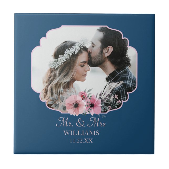 Just Married Photo Portrait Marriage Anniversary Ceramic Tile (Front)