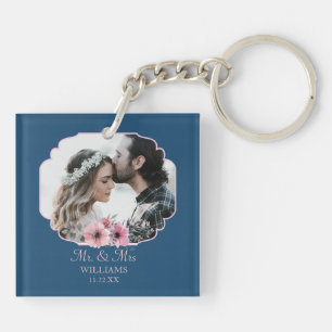 Just Married Photo Portrait Marriage Anniversary Key Ring