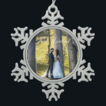 Just Married Photo Snowflake Pewter Christmas Ornament<br><div class="desc">Just married newlywed photo ornament. Photo template via Pixabay licensed under CC0 and must be replaced with your own photo</div>