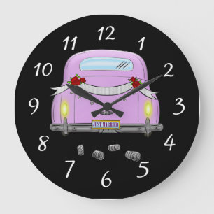 JUST MARRIED PINK CAR WEDDING GIFT Wall Clock
