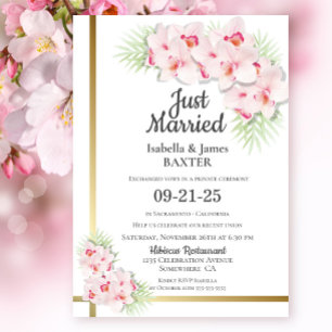 Just Married Pink Gold Floral Wedding Reception Invitation