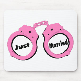 Just Married Pink Handcuffs Mouse Pad