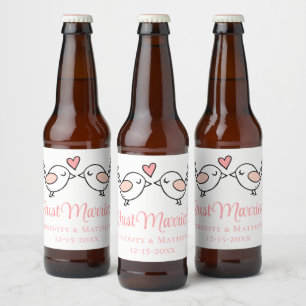 Just Married Pink Love Birds Lovebirds Wedding Bee Beer Bottle Label