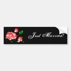 "Just Married" Pink Rose Bumper Sticker