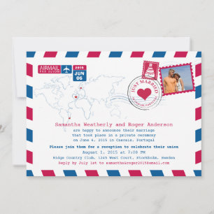 Just Married   Portugal Airmail Post Reception Invitation