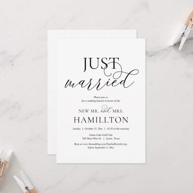 Just Married, Post wedding Brunch Elopement Invita Invitation (Front/Back In Situ)