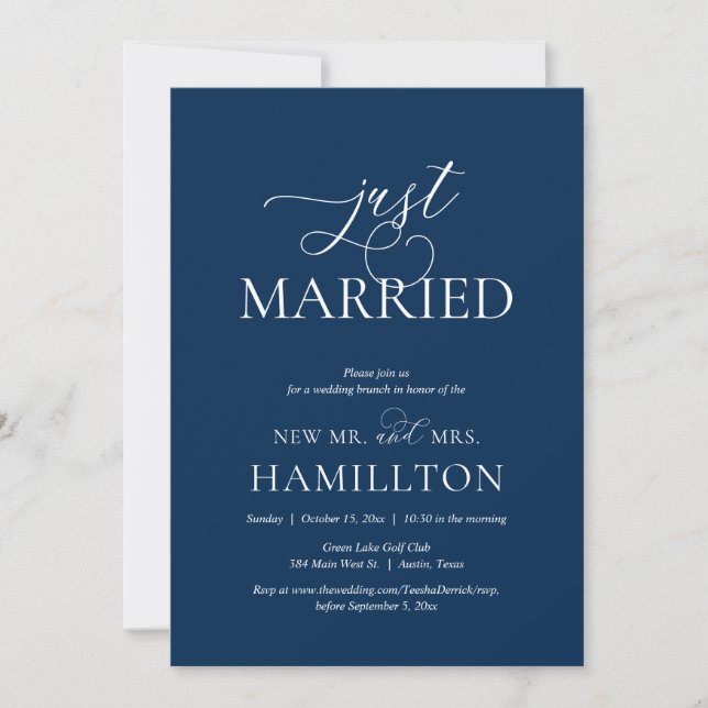 Just Married, Post wedding Brunch Elopement Invitation (Front)