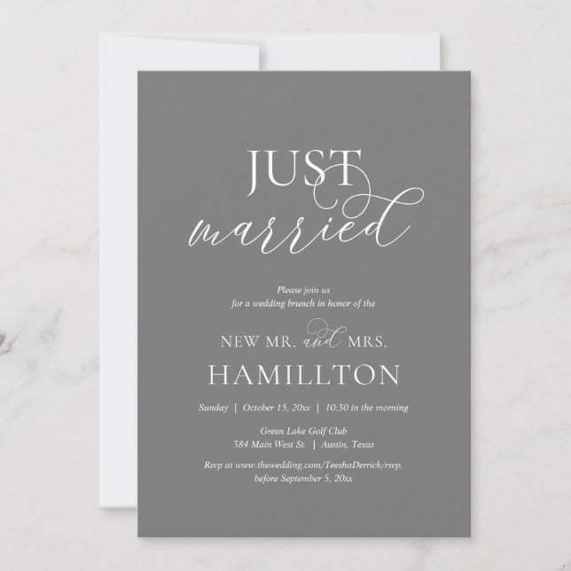 Just Married, Post wedding Brunch Elopement Invitation (Front)