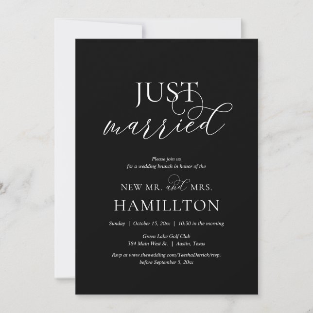 Just Married, Post wedding Brunch Elopement Invitation (Front)